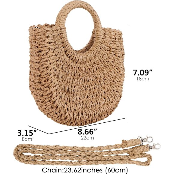 Boho Straw Crossbody Bag Small Woven Purse with Round Handle for Women - Picture 2 of 6
